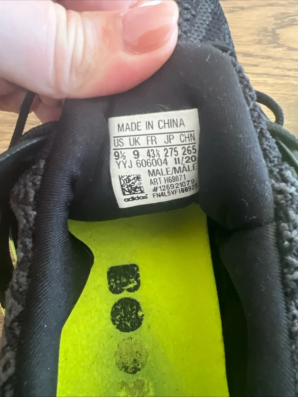 adidas Black Knit Running Shoe with Neon Yellow Midsole